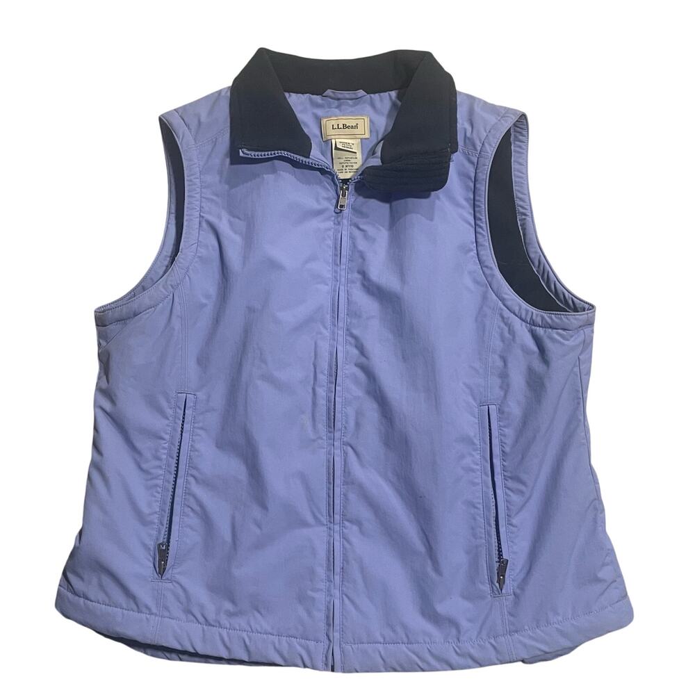 LL Bean Womens Medium Full Zip Nylon & Fleece Lined Vest Periwinkle o WY10 03790